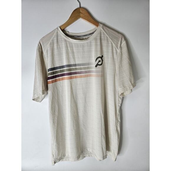Peloton Men's L Crew Neck Short Sleeve Stripe Logo Graphic Print Athletic Shirt - Picture 1 of 3